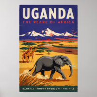 Ilustração de Viagem Safari Uganda Arte Vintage