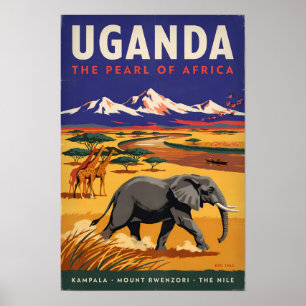 Poster Ilustração de Viagem Safari Uganda Arte Vintage