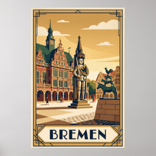 Poster Ilustração de Viagem Vintage Bremen Alemanha