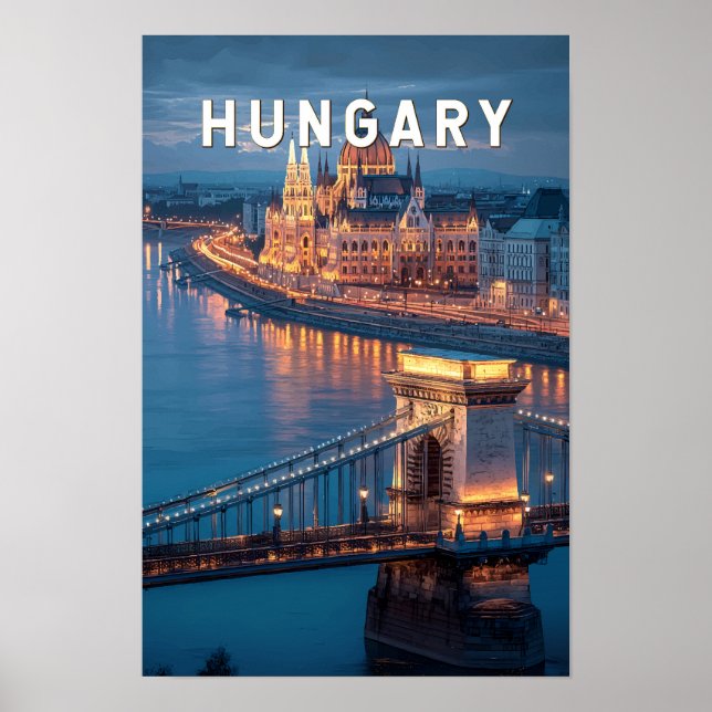 Poster Ilustração de viagem vintage da Hungria (Frente)