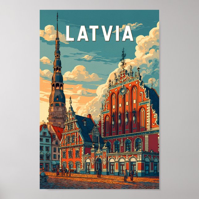Poster Ilustração de viagem vintage da Letônia (Frente)