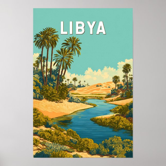 Poster Ilustração de viagem vintage da Líbia (Frente)