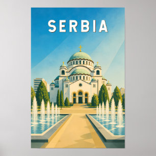Poster Ilustração de viagem vintage da Sérvia