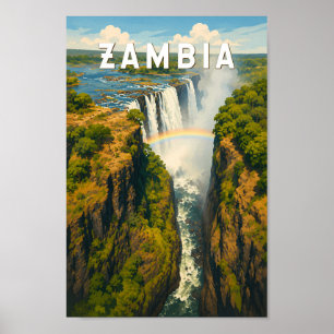 Poster Ilustração de viagem vintage da Zâmbia