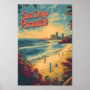 Poster Ilustração de Viagem Vintage de San Diego Califórn