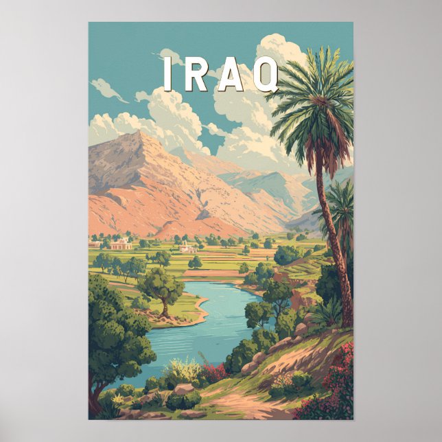 Poster Ilustração de viagem vintage do Iraque (Frente)