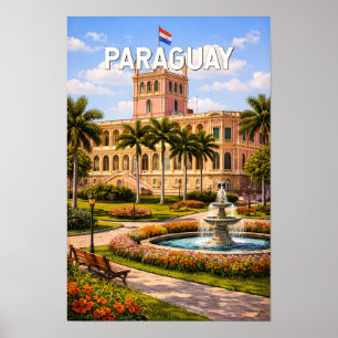 Poster Ilustração de viagem vintage do Paraguai