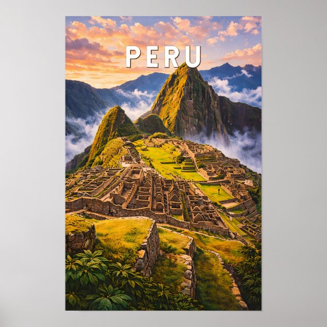 Poster Ilustração de viagem vintage do Peru (Frente)