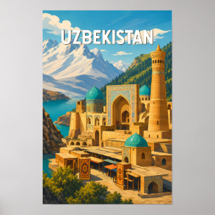 Poster Ilustração de viagem vintage do Uzbequistão
