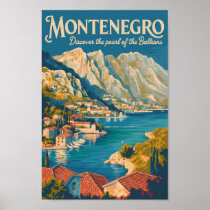 Poster Ilustração de viagem vintage dos Balcãs de Montene