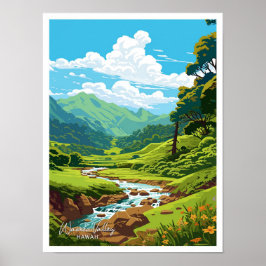 Poster Ilustração de Viagem Vintage Waimea Valley Hawaii