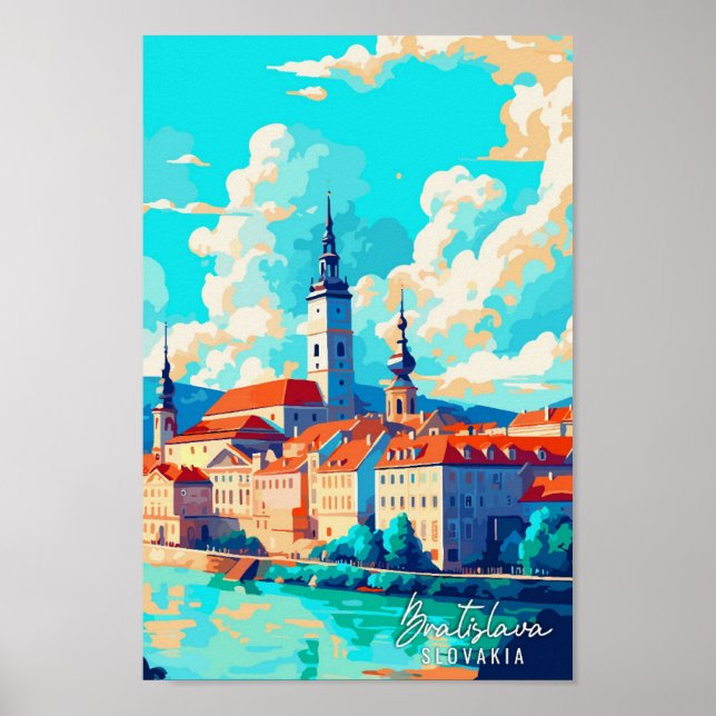 Poster Ilustração de viagens vintage Bratislava Eslováqui (Frente)