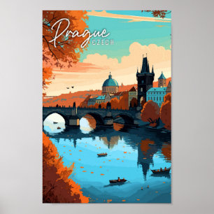 Poster Ilustração de viagens vintage checa de Praga