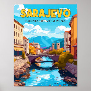 Poster Ilustração de viagens vintage da Bósnia de Sarajev