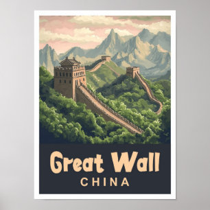 Poster Ilustração de Viagens vintage da China no muro exc
