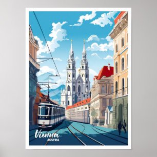 Poster Ilustração de Viagens vintage da Cidade de Viena,