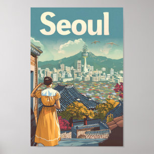 Poster Ilustração de Viagens vintage da Coreia do Sul de 