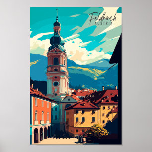 Poster Ilustração de viagens vintage da Feldkirch Austria