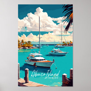 Poster Ilustração de viagens vintage da Ilha Abaco Bahama