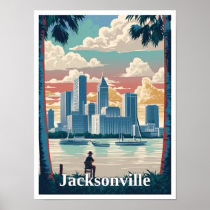 Poster Ilustração de Viagens vintage da Jacksonville Flor