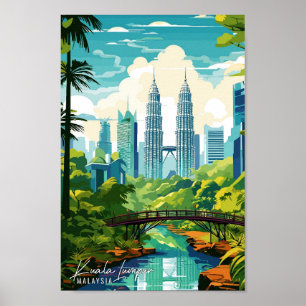 Poster Ilustração de viagens vintage da Malásia em Kuala