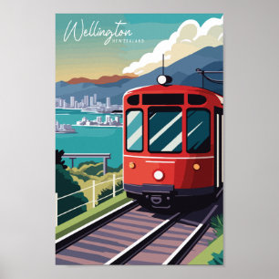 Poster Ilustração de viagens vintage da Nova Zelândia em