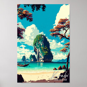 Poster Ilustração de viagens vintage da Tailândia Krabi