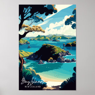 Poster Ilustração de viagens vintage das Ilhas Bay