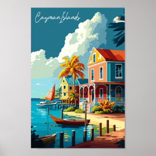 Poster Ilustração de viagens vintage das Ilhas Cayman