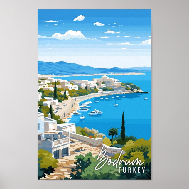 Poster Ilustração de viagens vintage de Bodrum Turkey (Frente)