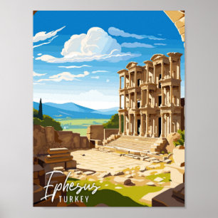 Poster Ilustração de viagens vintage de Ephesus Turkey
