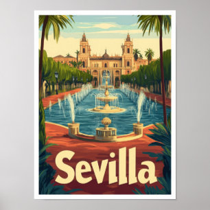Poster Ilustração de Viagens vintage de Espanha Sevilha