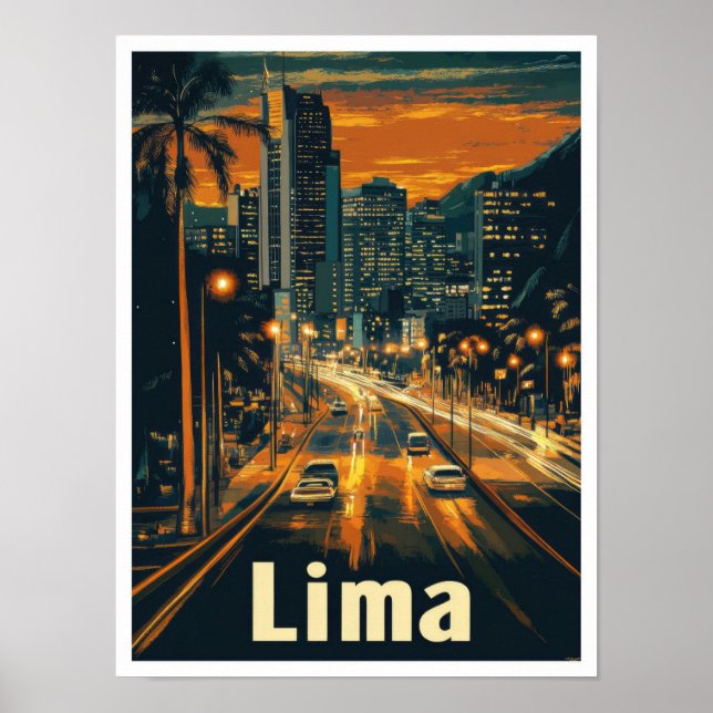 Poster Ilustração de Viagens vintage de Lima Peru (Frente)