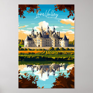Poster Ilustração de viagens vintage de Loire Valley Fran
