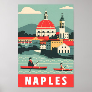 Poster Ilustração de Viagens vintage de Nápoles Napoli It
