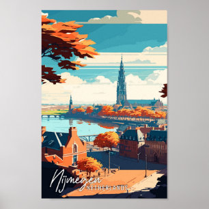 Poster Ilustração de viagens vintage de Nijmegen Países B