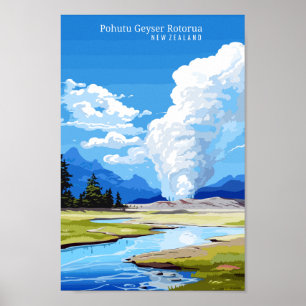 Poster Ilustração de viagens vintage de Pohutu Geyser NZ