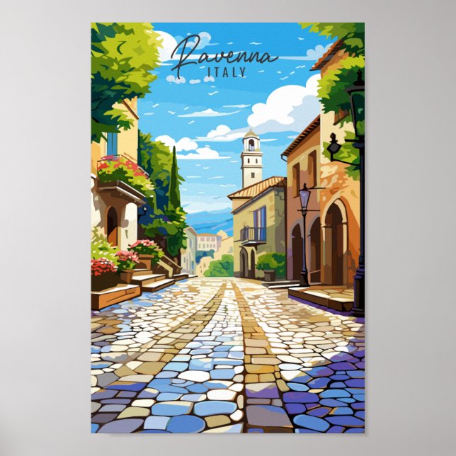 Poster Ilustração de viagens vintage de Ravenna Itália (Frente)