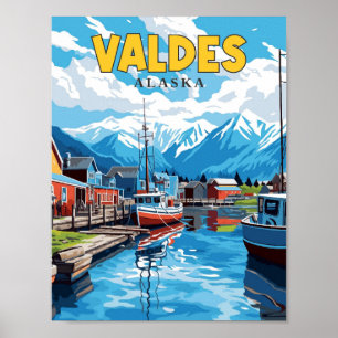 Poster Ilustração de viagens vintage de Valdes Alaska USA