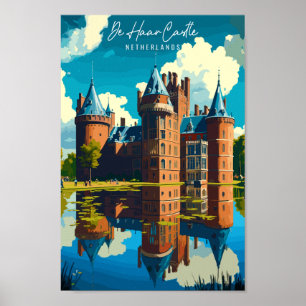 Poster Ilustração de viagens vintage do Castelo de Haar