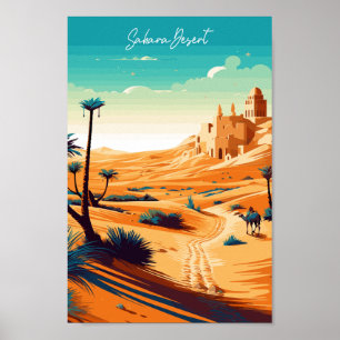 Poster Ilustração de viagens vintage do Deserto do Sahara