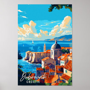 Poster Ilustração de viagens vintage Dubrovnik Croácia