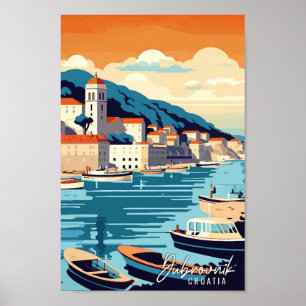 Poster Ilustração de viagens vintage Dubrovnik Croácia