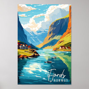 Poster Ilustração de viagens vintage Fjords Norway