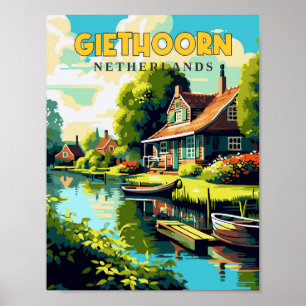 Poster Ilustração de viagens vintage Giethoorn Netherland