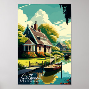 Poster Ilustração de viagens vintage Giethoorn Netherland
