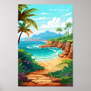 Poster Ilustração de viagens vintage Lanai Island Hawaii