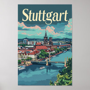 Poster Ilustração de Viagens vintage na Alemanha Stuttgar