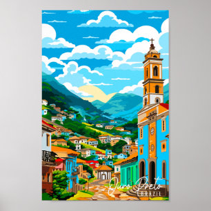 Poster Ilustração de viagens vintage Ouro Preto Brasil
