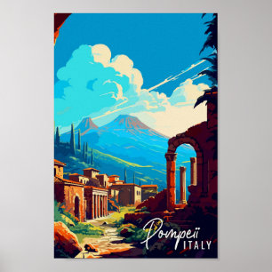 Poster Ilustração de viagens vintage Pompeia Itália
